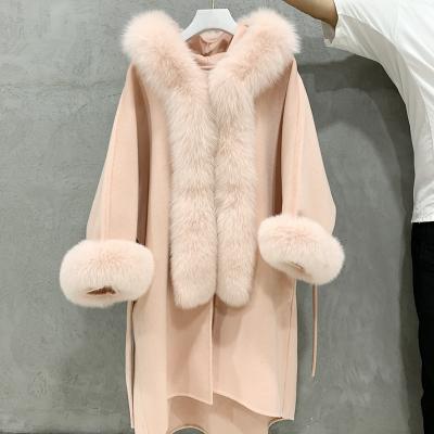 China New Spring Style Breathable Wind Coat Hooded Cashmere Coat Cape With Fox Fur for sale