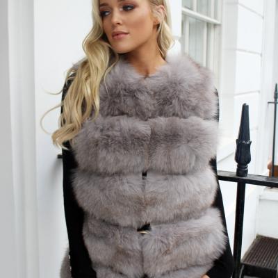 China Real Fox Fur Fluffy Vest Women Dyed Popular Dyed Elegant Sleeveless Coat Breathable Vest Real Fur Vest Women for sale