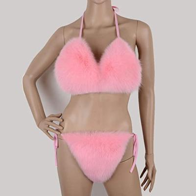 China Hot Breathable Fur Bra and Real Fox Fur Bikini Brief Sets Neon Women Faux Fox Fur Bikini Women Swimwear Fox Fur Bikini Bra Set for sale