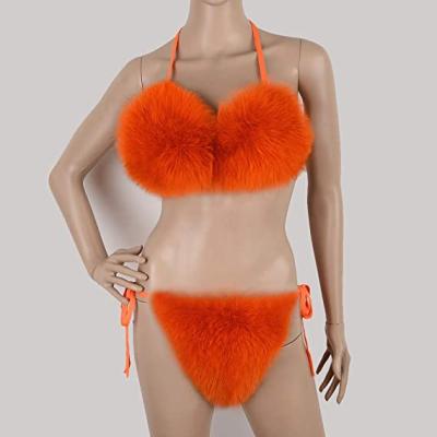 China Women's Breathable Swimsuit Fox Fur Bikini Real Lady Bathing Suit Swimwear Bikini for sale