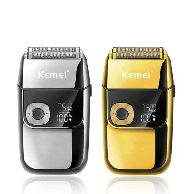 China Kemei Km-2028 Metal Pocket Baber Razor Men Gold Triple Head Cordless Electric Shaver Electric Blade Hair Trimmer With LCD Display for sale