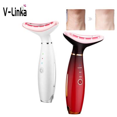 China Pore ​​Shrinking EMS Remove Wrinkle Device Portable Smart Electric Led Face And Neck Lifting Massager Photon Therapy With Heating for sale