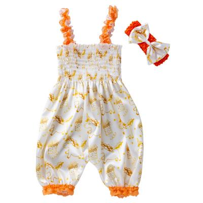 China New Anti-wrinkle Summer Baby Kids Clothes Sets Kids Girls Cotton Suits Use Ruffle Sleeveless Spaghetti Tie Vest Floral Printed Outfits for sale