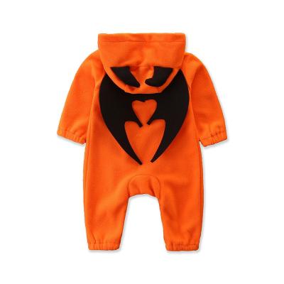 China Hooded Romper Baby Clothes Halloween Pumpkin Devil Plush Hooded Baby Autumn And Winter Romper for sale