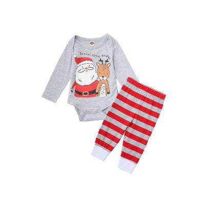 China 2022 Hot Sale 2022 Christmas Baby Cotton Romper Two Piece Suit Anti-Shrink Long Sleeve Baby Striped Pants Christmas Suit for sale