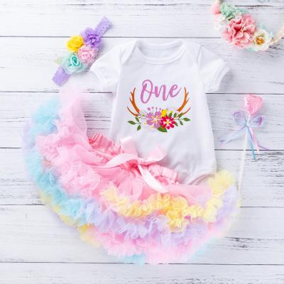 China Factory wholesale mermaid birthday baby cotton romper pink yarn short sleeved soft princess Dress anti-shrink dress 3 piece set costume for sale