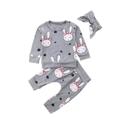 China Wholesale anti-shrink baby clothes rabbit print cotton suit sleeve scarf along three piece set factory direct sales for sale