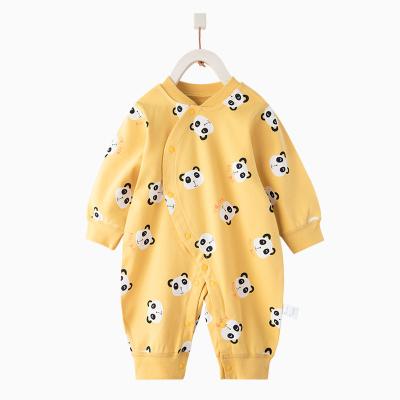 China Bamboo cotton in the current cartoon newborn bamboo organic pajamas baby cotton rompers baby warm overalls with buttons wholesale for sale