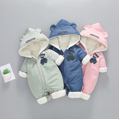 China Cute Winter Go Out Baby Clothes Newborn Bear Reflective Warm Soft Hug Clothes Thick Rompers for sale