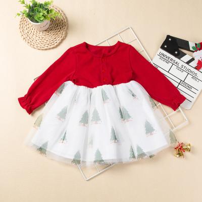 China Hot Selling Anti-wrinkle Christmas New Dresses for Christmas Tree Print Girls Dress Party Red and Green Outlet Autumn Baby Kids Skirt Factory for sale