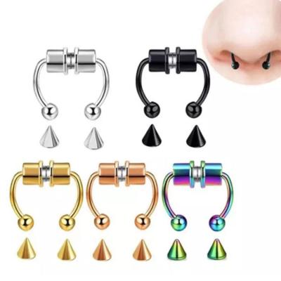 China FASHIONABLE Magnetic Magnet Non Piercing Septum Nose Ring 316L Stainless Steel Safety Hypoallergenic Horseshoe Nose Circle Ring for sale