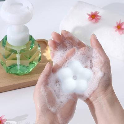 China Personal Care In Stock 300ml Flower Shape Foaming Bottle Stock Dispenser Empty Hand Soap Pump Bottles for sale