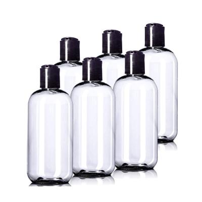 China Custom BPA Free Plastic Clear Squeeze Containers 8oz Plastic Bottles With Disc Cap For Toiletries for sale