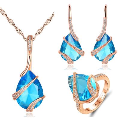 China FASHIONABLE Vintage Blue Zircon Water Drop Necklace Set Platinum Plated Zircon Inlay Tear Drop Necklace Set For Gifts for sale