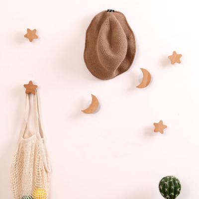 China Sustainable Nordic Solid Wood Wall Hook Organizer Wall Hanger Coat Hat Star Moon Hook for sale