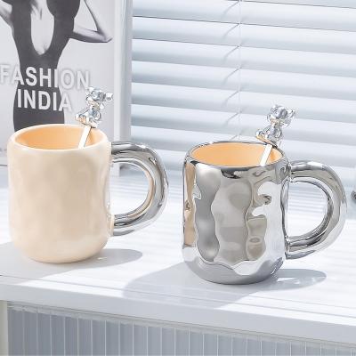 China New Viable Popular Ceramic Mugs European Style Coffee Mug Set To Plate Ceramic Cup With Spoon Chubby Mug For Sale for sale