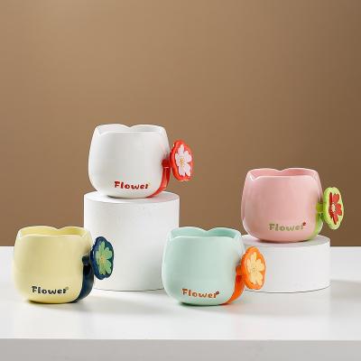 China Creative Cute Coffee Mugs Water Tea Cup Flower Shape Milk Water Tea Cup Sustainable Ceramic Hot Water Cup Sustainable Cup for sale