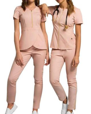 China Hospital USA CLASS Tulip Medical Scrubs Scrubs Dropshipping 2021 Factory Direct Sale Women's Hospital Dropshipping Zipper Set V-Neck Uniforms for sale