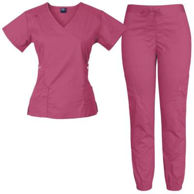 China Most Popular Medical Top&pants Hospital Scrubs V-Neck Short Sleeve Breathable Washable Women Nurse Medical Uniforms Scrub Sets for sale