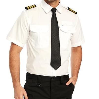 China Airline Plain White Classic Shorts Sheath Men's Pilot Uniform Shirts With Epaulet Airline Pilot Uniform for sale