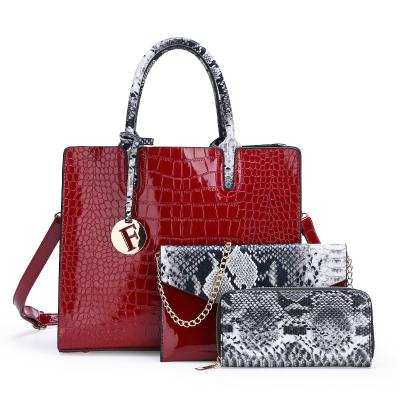 China Luxury PU Ladies PU Leather Tote Bag Shoulder Handbags Set 3 Piece Handbag Set for sale