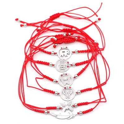 China TRENDY Red Rope Braided Good Luck Stainless Steel Pendant Bracelet For Women for sale