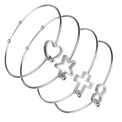 China Silver Hiphop Jewelry Star Heart Cross Infinity Symbol Bangle Stainless Steel Cuff Bracelets For Women Diy Jewelry for sale