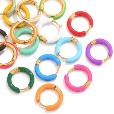 China 2023 Stainless Steel Jewelry French Colorful Enamel Rounded Tube Jewelry Environmentally Friendly Circle Stud Earrings for sale