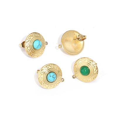 China Newest Trendy 4pcs Retro Natural Stone Turquoise Stainless Steel Earring Posts With Hole DIY Gold Tone Gold Earrings Accessories for sale