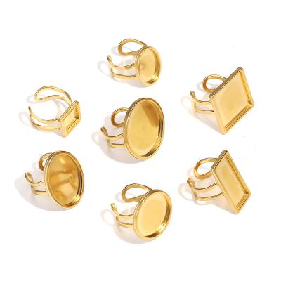 China Fashionable 4PCS Plated Stainless Steel White Adjustable Base 18k Gold Glass Cabochons Ring Round Square Oval Settings Glass Jewelry Making for sale