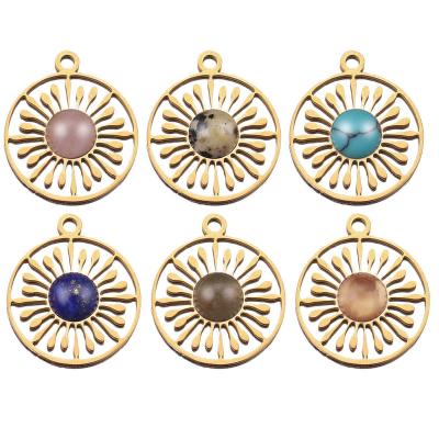 China Trendy Natural Stone And Stainless Steel Charm Pendants Plated Gold Plated Flowers Charms For Dangle Earring DIY Necklace Making for sale