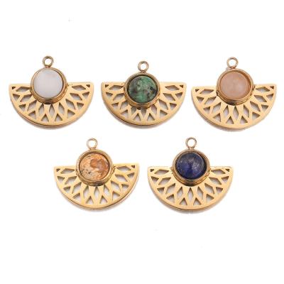 China Trendy Natural Stone And Bohemia Stainless Steel PVD Pendants Gold Plating Sector Charm For Dangle DIY Earring Necklace Making for sale