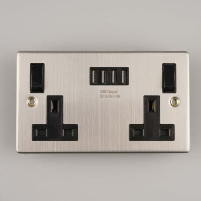 China week UK Type Double Strip Residential / General Purpose Switch Socket With 4 USB Smart Charging for sale