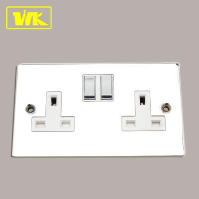 China Residential / General Purpose Chrome 2 Gang 13A Electrical Outlet Double UK Twin Switched Socket Outlet for sale