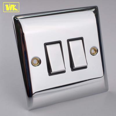 China Chrome 2 Gang 2 Way 10AX Double Ringed Wall Switch Plate Multipurpose Electric Light Switch for sale