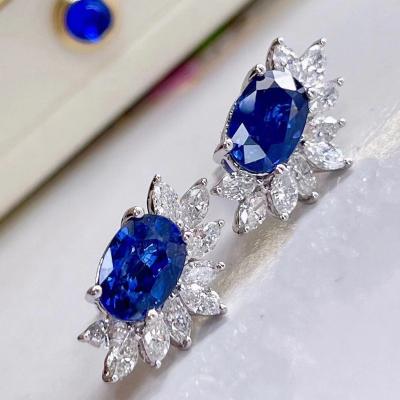 China Fashionable High End Jewelry OEM/ODM Custom Real Diamond Sapphire Earrings Natural Diamond 18k White Gold Supplier for sale