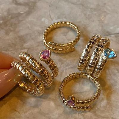 China Best Selling OEM/ODM Custom Hiphop Supplier 18K Solid Gold Snake Ring Gemstone Rings For Women for sale