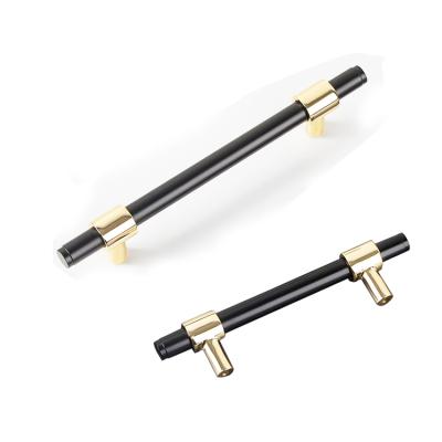 China EUROPEAN Black Gold Drawer Handle Northern European Design Furniture Hardware Cupboard Handle 128mm Full Height Brass Wardrobe Handle for sale