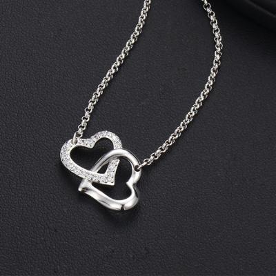 China Fast Delivery Fashion Brass Jewelry Copper Zirconia Double Heart Necklaces For Woman for sale