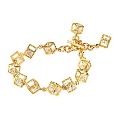 China Environmentally Friendly Gold Plated Cubic Zirconia Stone Jewelry Copper Fashion Brass Bracelets For Women for sale