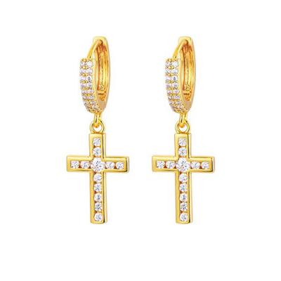 China Environmental Friendly 14K Gold Plated Female Jewelry Fashion Copper Brass Drop Cross Earrings For Women for sale