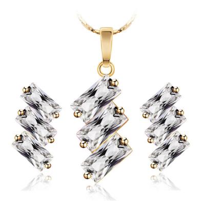 China Fashion Fast Delivery Zircon CZ Brass Jewelry Stone Earrings Copper Necklaces Set For Woman for sale