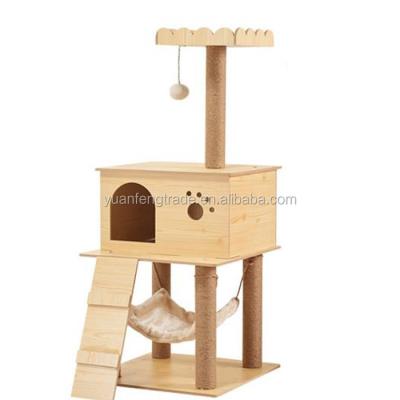 China Cheap Sustainable Wood Cat Tree House With Scratching Cat Hammock Modern Cat Tree Posts And Furniture for sale