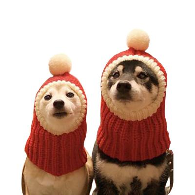 China Red Color Viable Large Size Pet Winter Hat Pet Christmas Wool Hat for sale