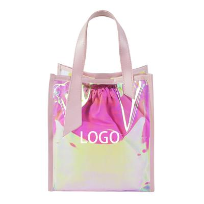 China Creative Waterproof Magic Transparent Jelly Fashion TPU Kid Laser PVC Drawstring Travel Radium Shooter Tote Handbag for sale