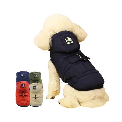 China Stocked Pet Winter Clothes Down Coat With Pocket Hat Soft Cotton Medium Warm Small Dog Clothes Jacket for sale