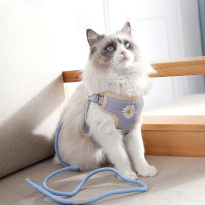 China Daisy Newest Design Embroider Comfortable Pet Kitten Harness Cat Vest Clothes Breathable Rope Advance Stocked for sale