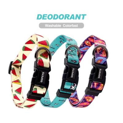 China Stocked Washable Nylon Printed Printing Patterns Collares Para Perros Mascotas de Perro Deodorant Dog Collar for sale