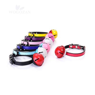 China Viable Wogozan Fashion Collar Perro Custom Dog Collars Leather Big Bell Eco-Friendly PU Dog Collar for sale