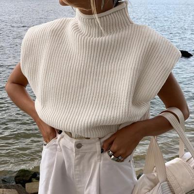 China 2021 Anti-wrinkle fashion turtle neck sleeveless hot sale casual loose women knitted sweaters for sale